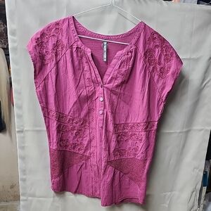 Womens Short Sleeve Embroidered Blouse Size S